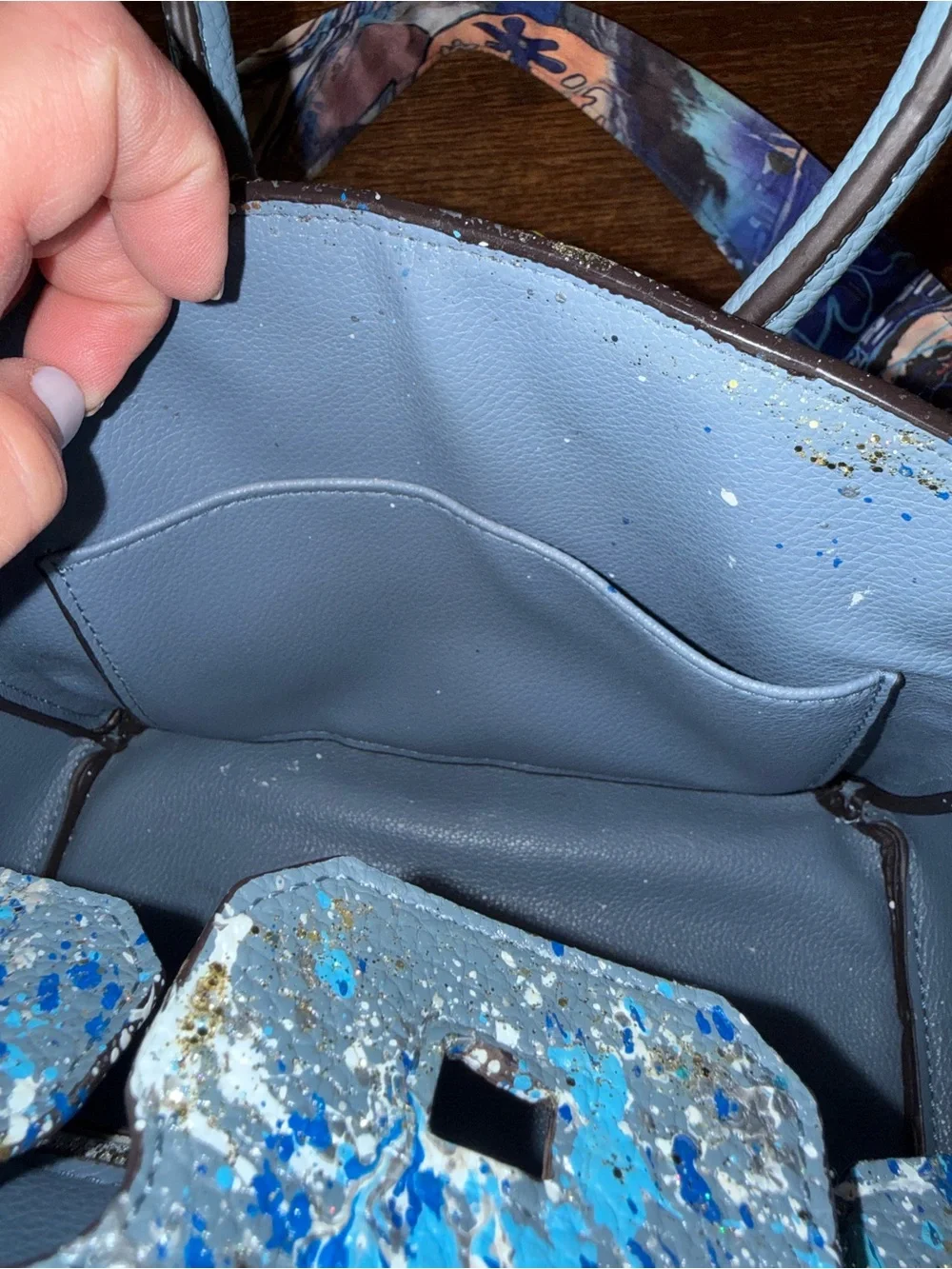 EUC Anca Barbu original hand painted Nicole satchel bag Hamsa pattern w/2 straps